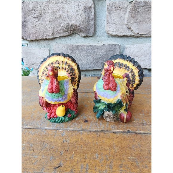 Other - Vintage Turkey Candle Holders Pair Thanksgiving Colorful Fall Decor